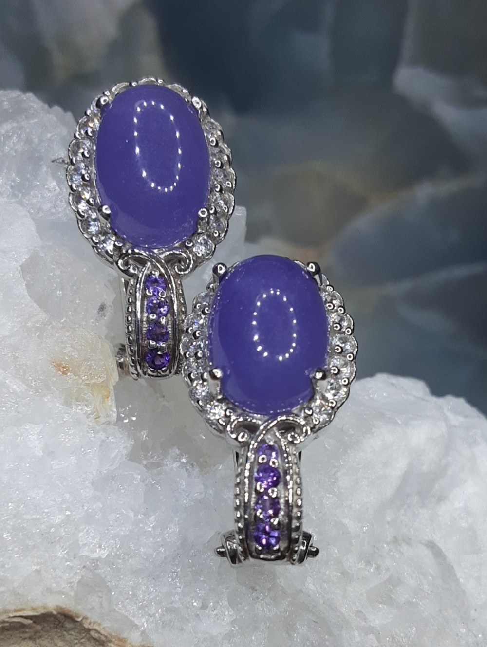 925 Genuine Jade And Multi Gemstone Omega Back Earrings.